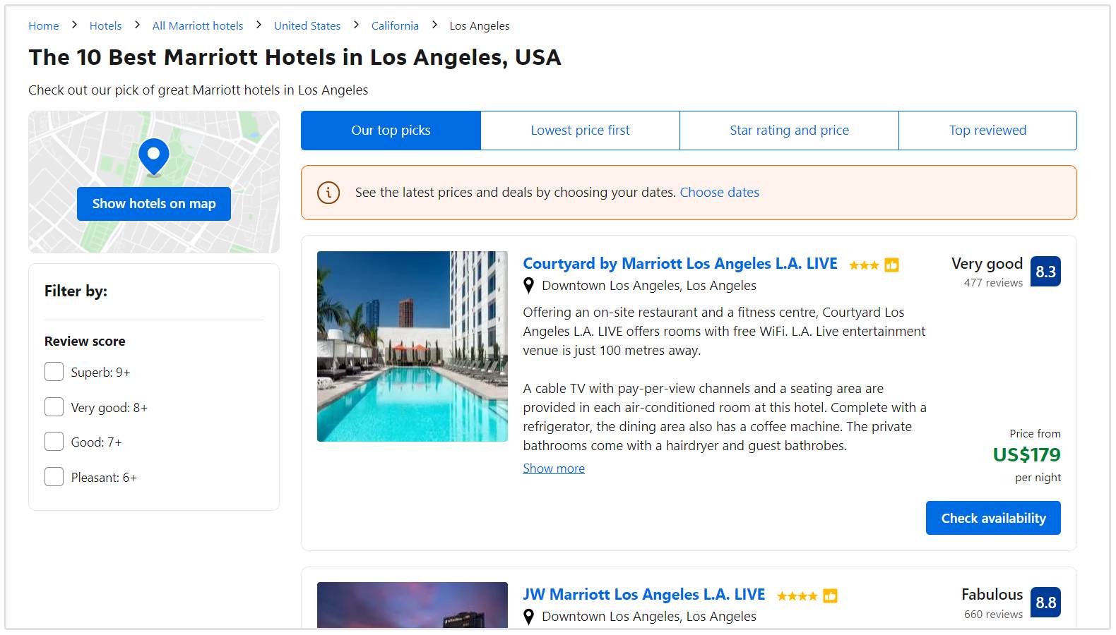 Marriott Hotels auf booking.com